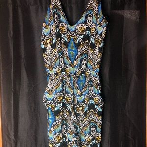 Tribal print one piece jumpsuit, with pockets.